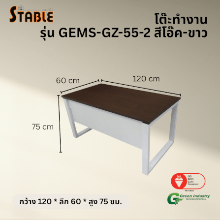 โต๊ะทำงานไม้ STABLE รุ่น GEMS-GZ-55-2 120 ซม. สีโอ๊ค-ขาว_2